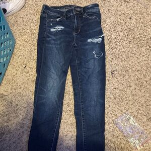 American Eagle Outfitters Dark Blue Distressed Skinny Jeans